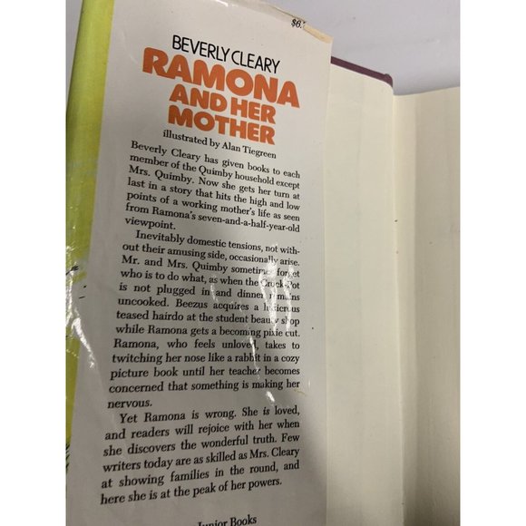 RAMONA AND HER MOTHER Beverly Cleary & Alan Tiegreen 1st/1st HB DJ RARE - Picture 4 of 9